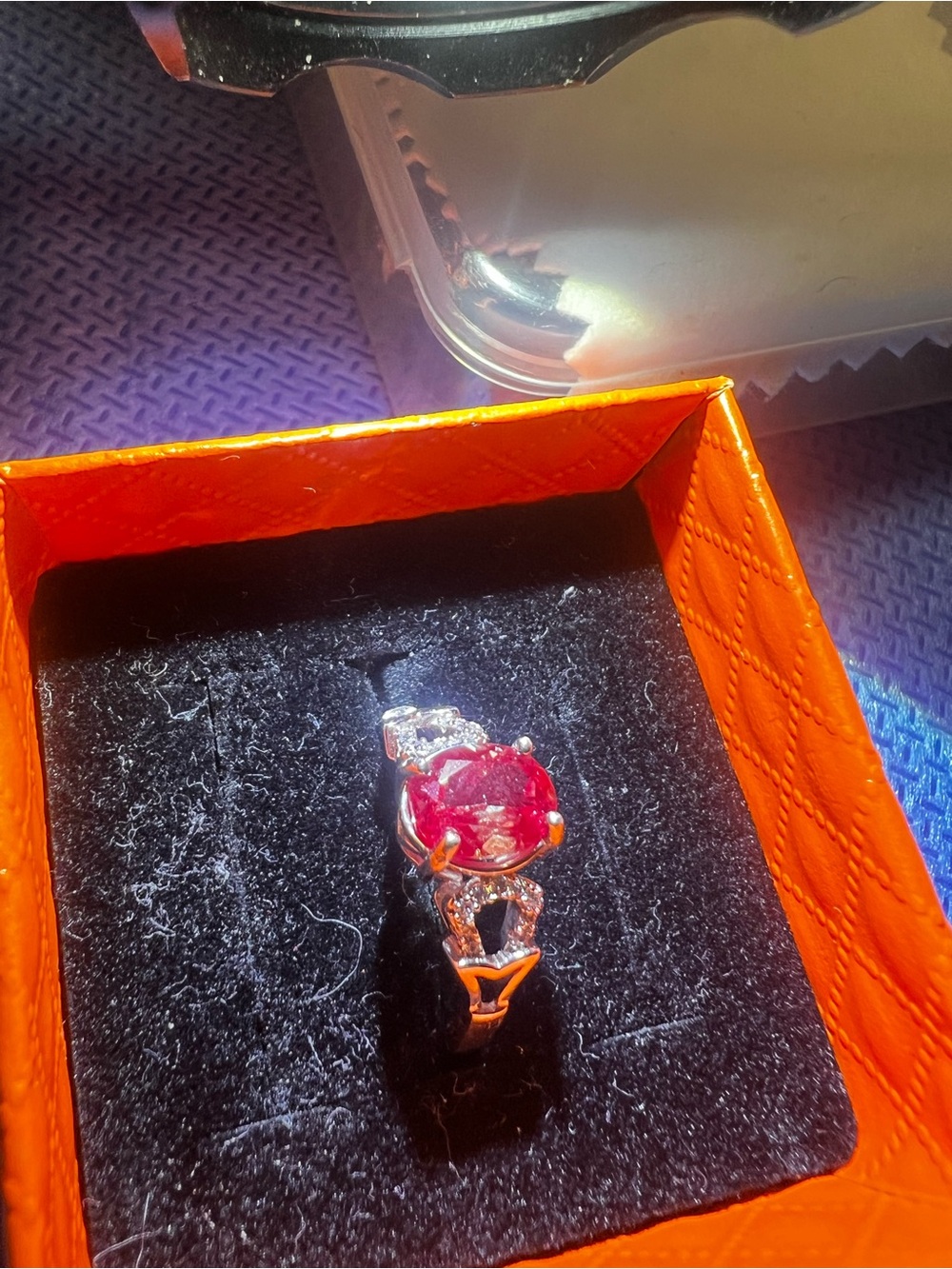 Sterling Silver Ring with Alexanderite Red Gemstone size8 can adjusted